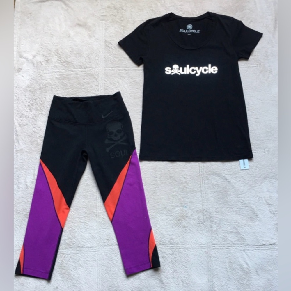 SOUL CYCLE T-Shirt & Soul Cycle/Nike Leggings Set, Size XS, Black, EUC
